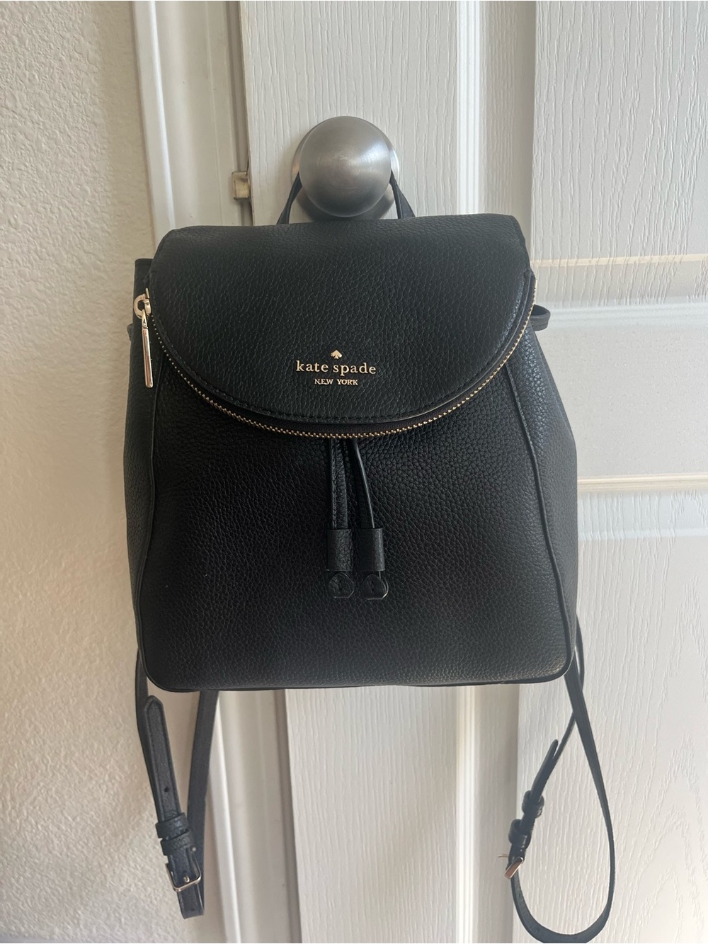 kate spade black pebbled leather small backpack purse